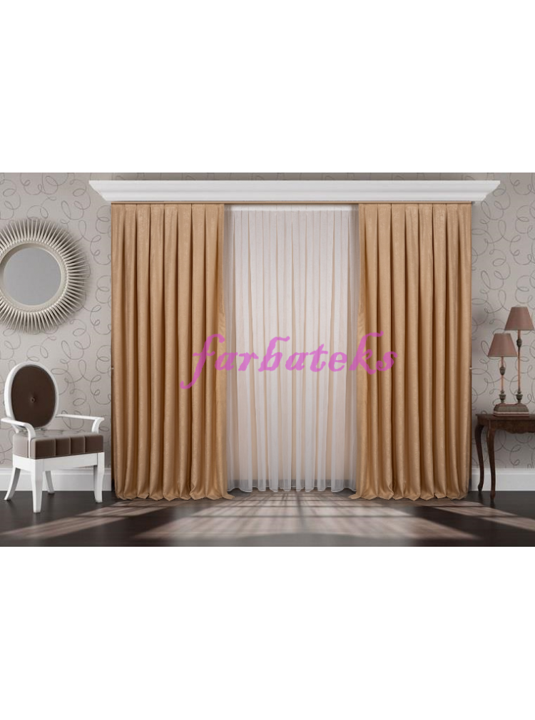 Kadifemsi Yumuşak Soft Kanat Fon Perde Acık Bej